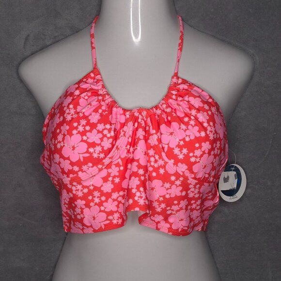 Decree Floral Halter Bikini Top XXL Adjustable 3-Way Wear Red & Pink - Picture 1 of 4